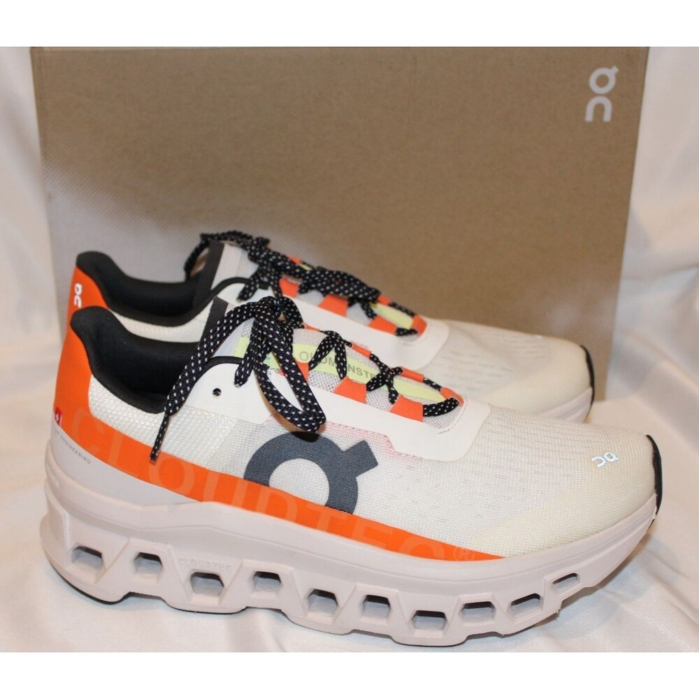 ON CLOUD WOMEN'S CLOUDMONSTER ATHLETIC RUNNING SHOES UNDYED WHITE FLAME NIB 9